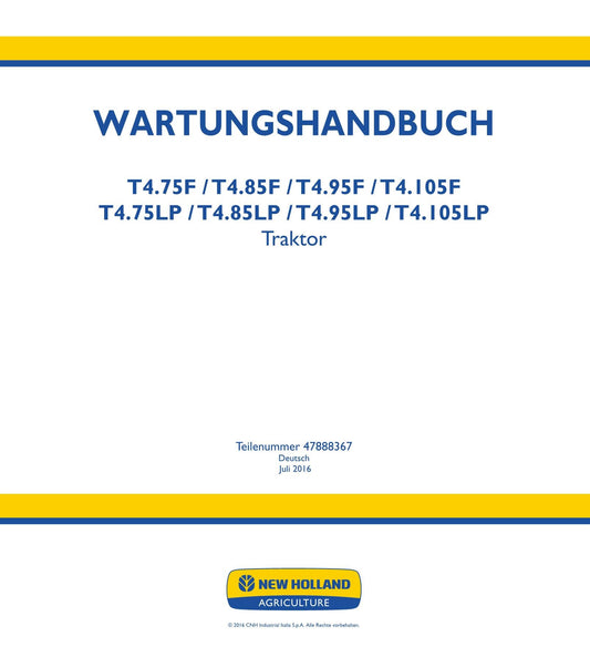 NEW HOLLAND T4.105F T4.105LP T4.75F T4.75LP TRAKTOR REPARATURHANDBUCH