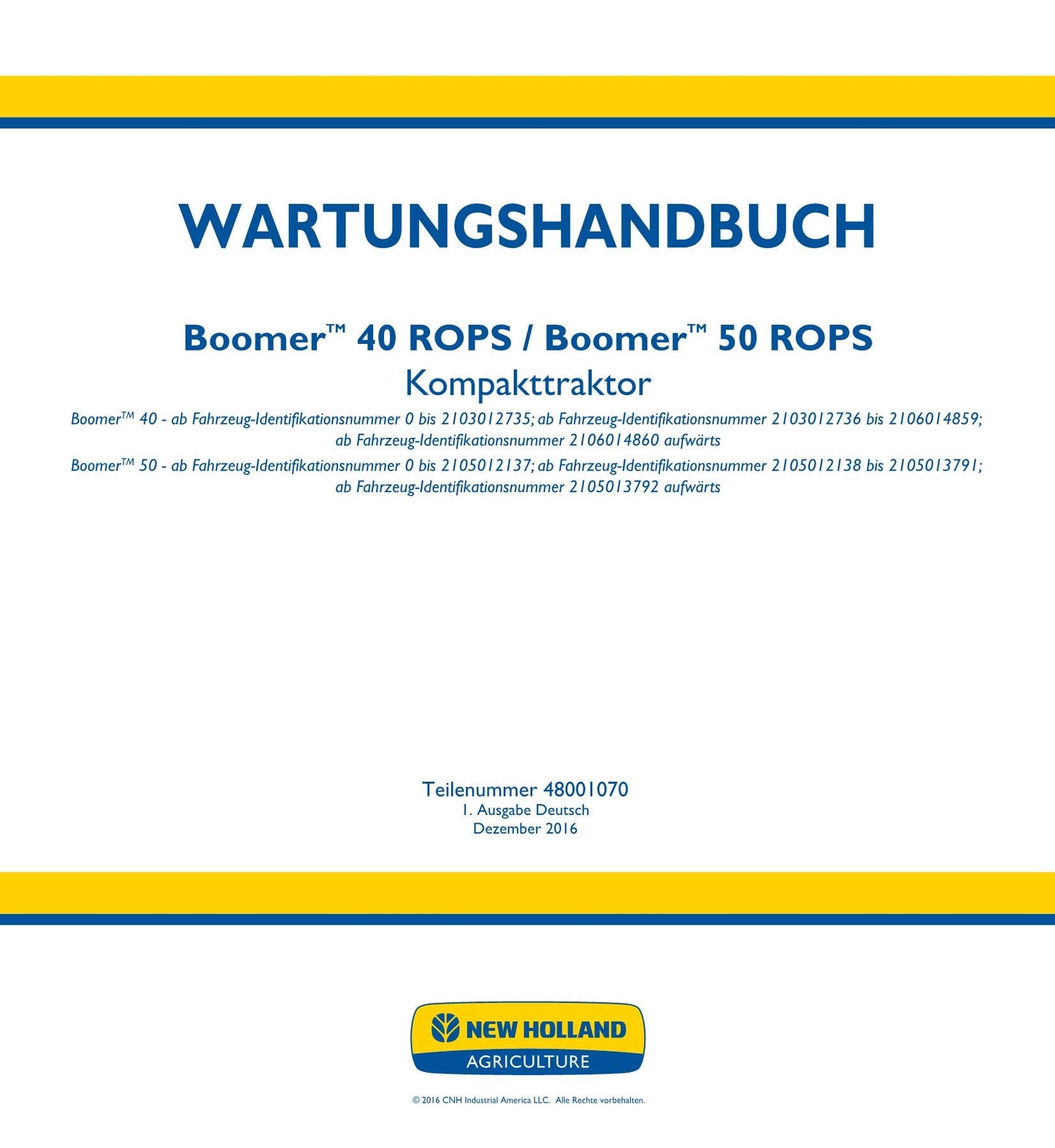 NEW HOLLAND BOOMER 40 50 TRAKTOR REPARATURHANDBUCH #2