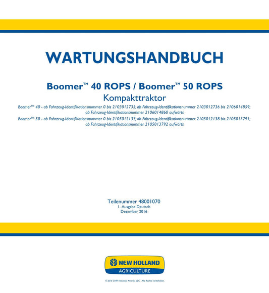 NEW HOLLAND BOOMER 40 50 TRAKTOR REPARATURHANDBUCH #2