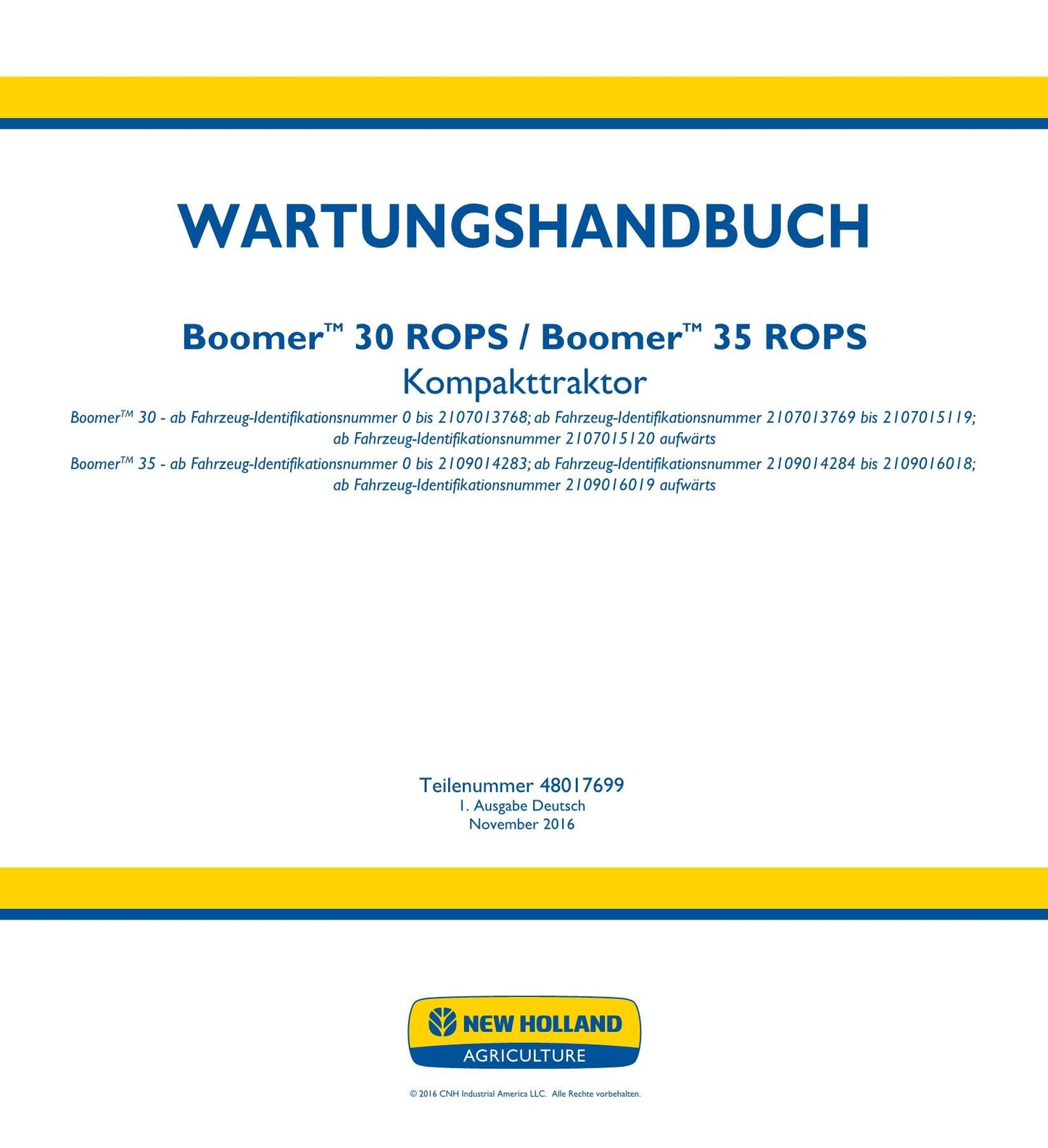 NEW HOLLAND BOOMER 30 35 TRAKTOR REPARATURHANDBUCH