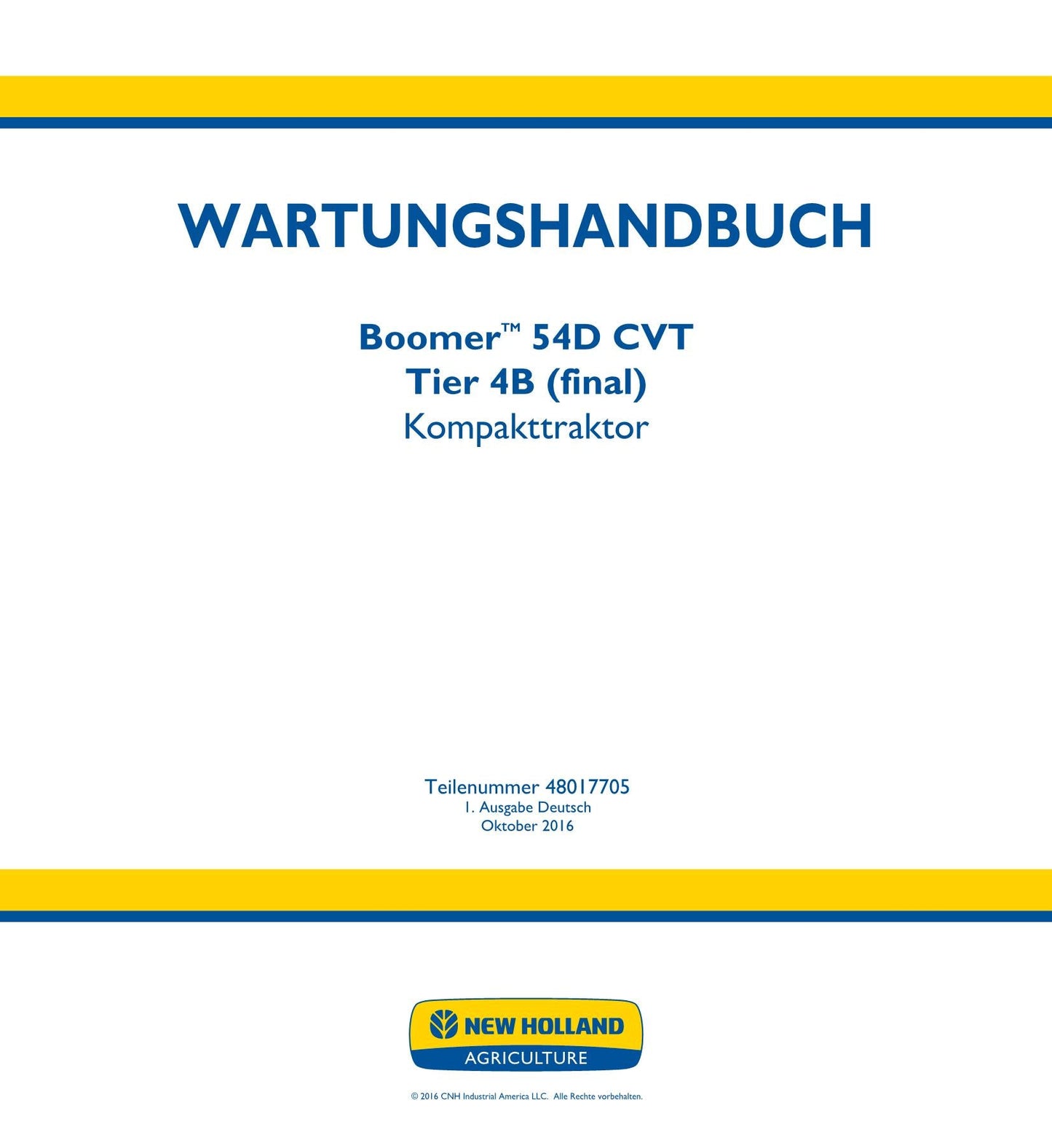 NEW HOLLAND BOOMER 54D CVT TIER 4B FINAL TRAKTOR REPARATURHANDBUCH