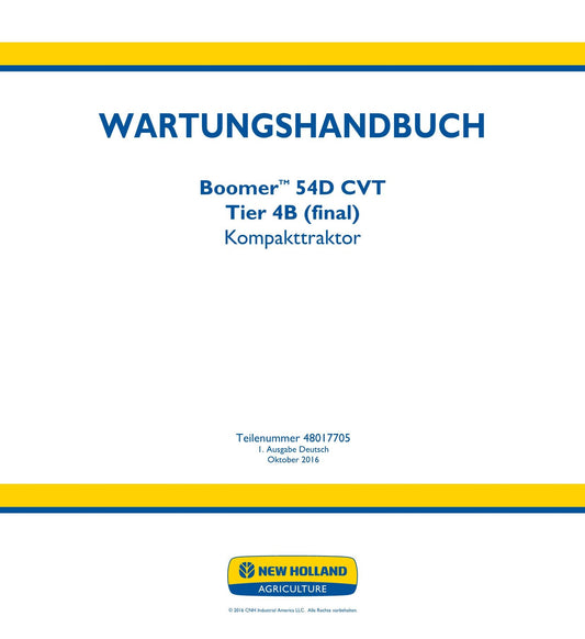 NEW HOLLAND BOOMER 54D CVT TIER 4B FINAL TRAKTOR REPARATURHANDBUCH