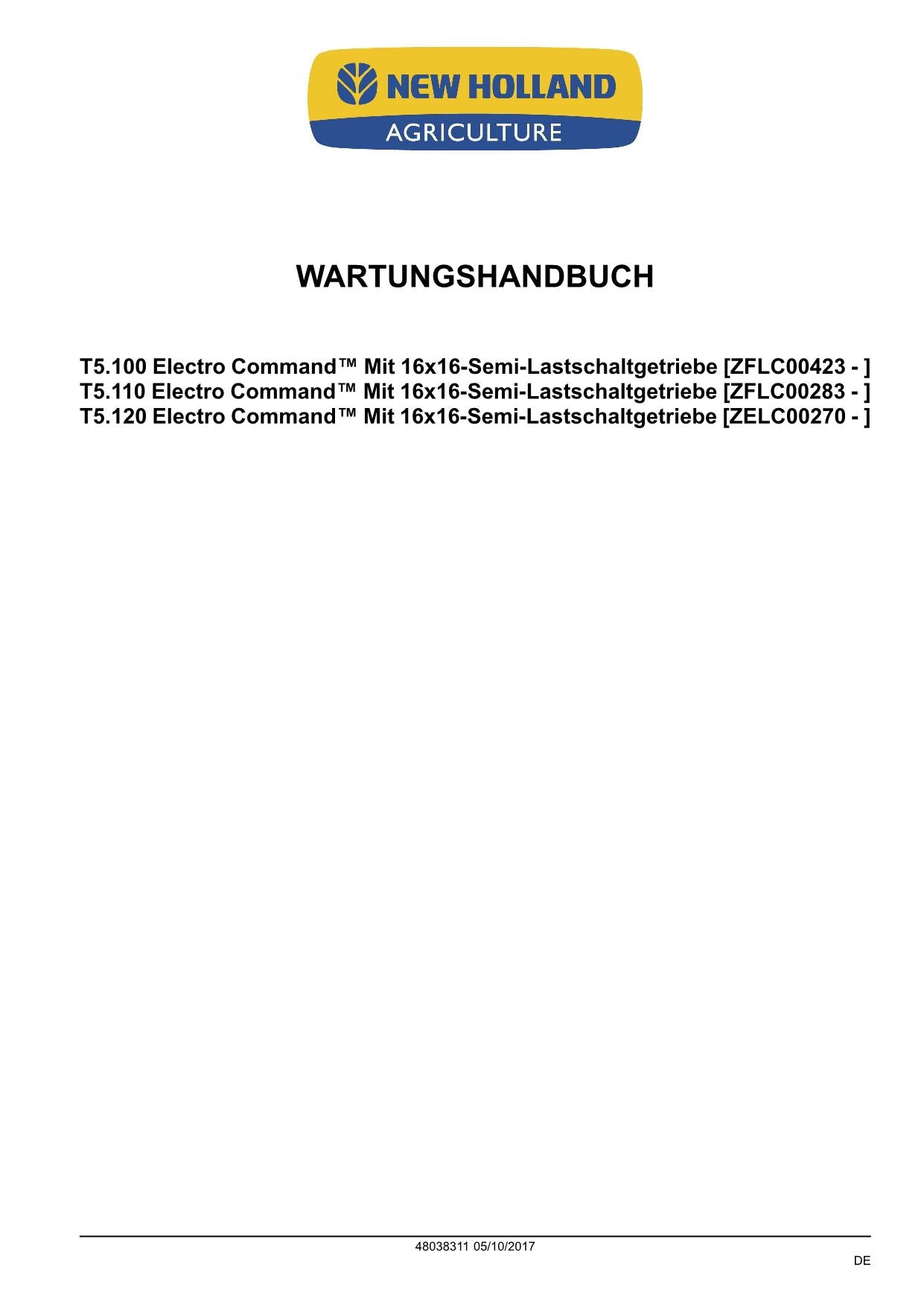 NEW HOLLAND T5.100 T5.110 T5.120 TRAKTOR REPARATURHANDBUCH BUCH