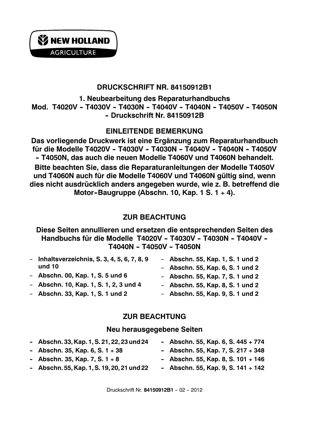 NEW HOLLAND T4020V T4030N T4030V T4040N T4040V RAKTOR REPARATURHANDBUCH #2