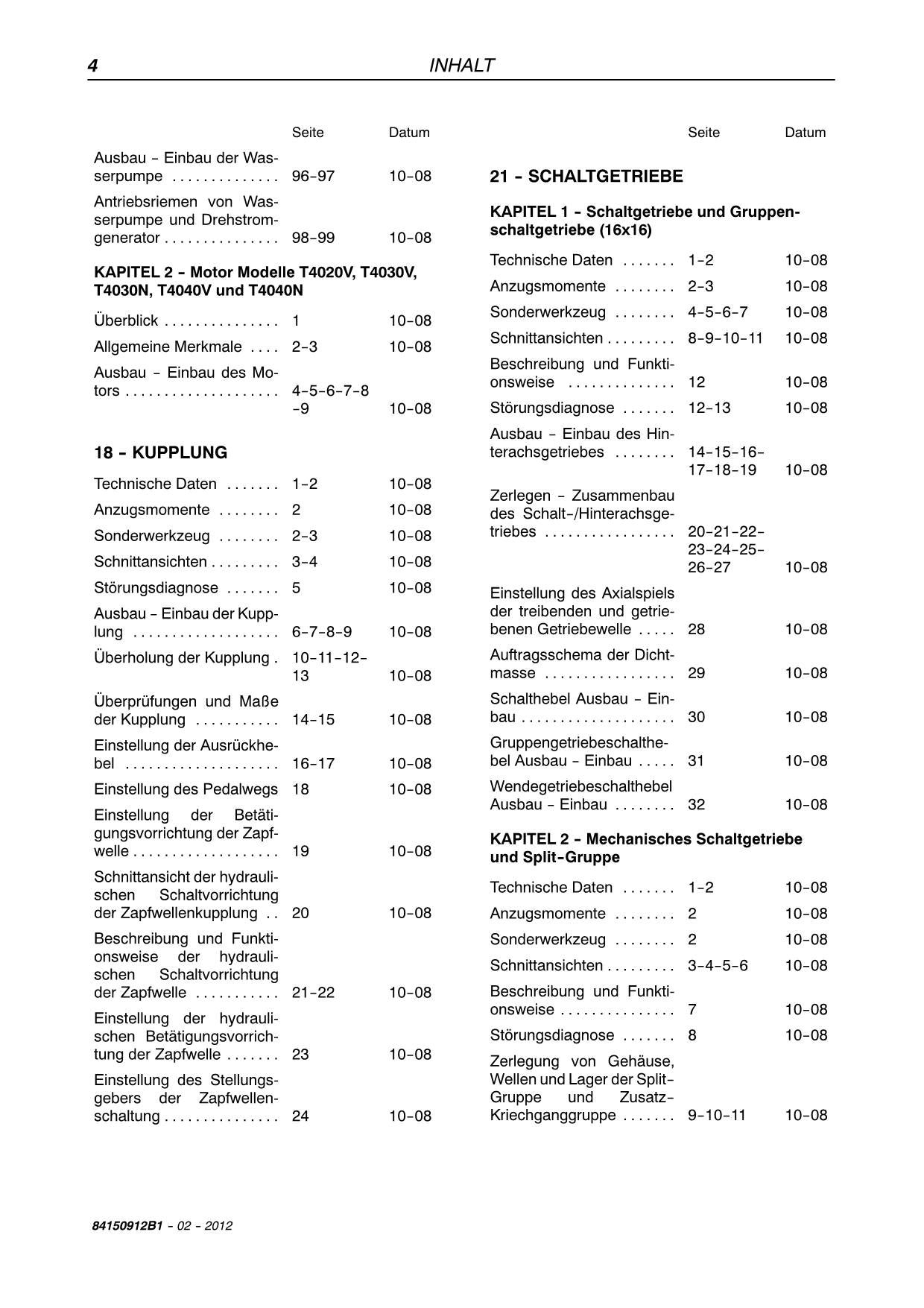 NEW HOLLAND T4020V T4030N T4030V T4040N T4040V RAKTOR REPARATURHANDBUCH #2