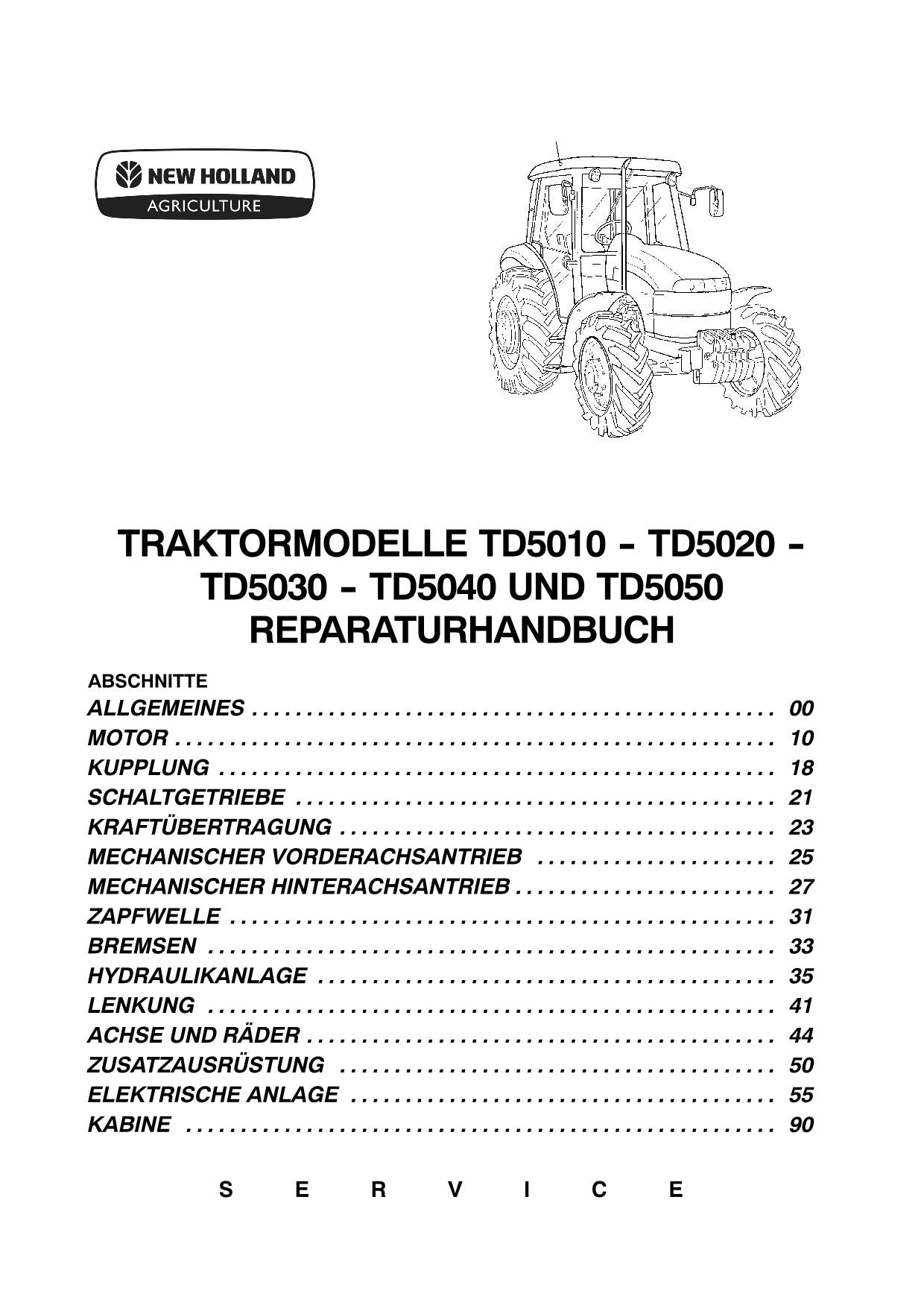 NEW HOLLAND TD5010 TD5020 TD5030 TD5040 TD5050 TRAKTOR REPARATURHANDBUCH