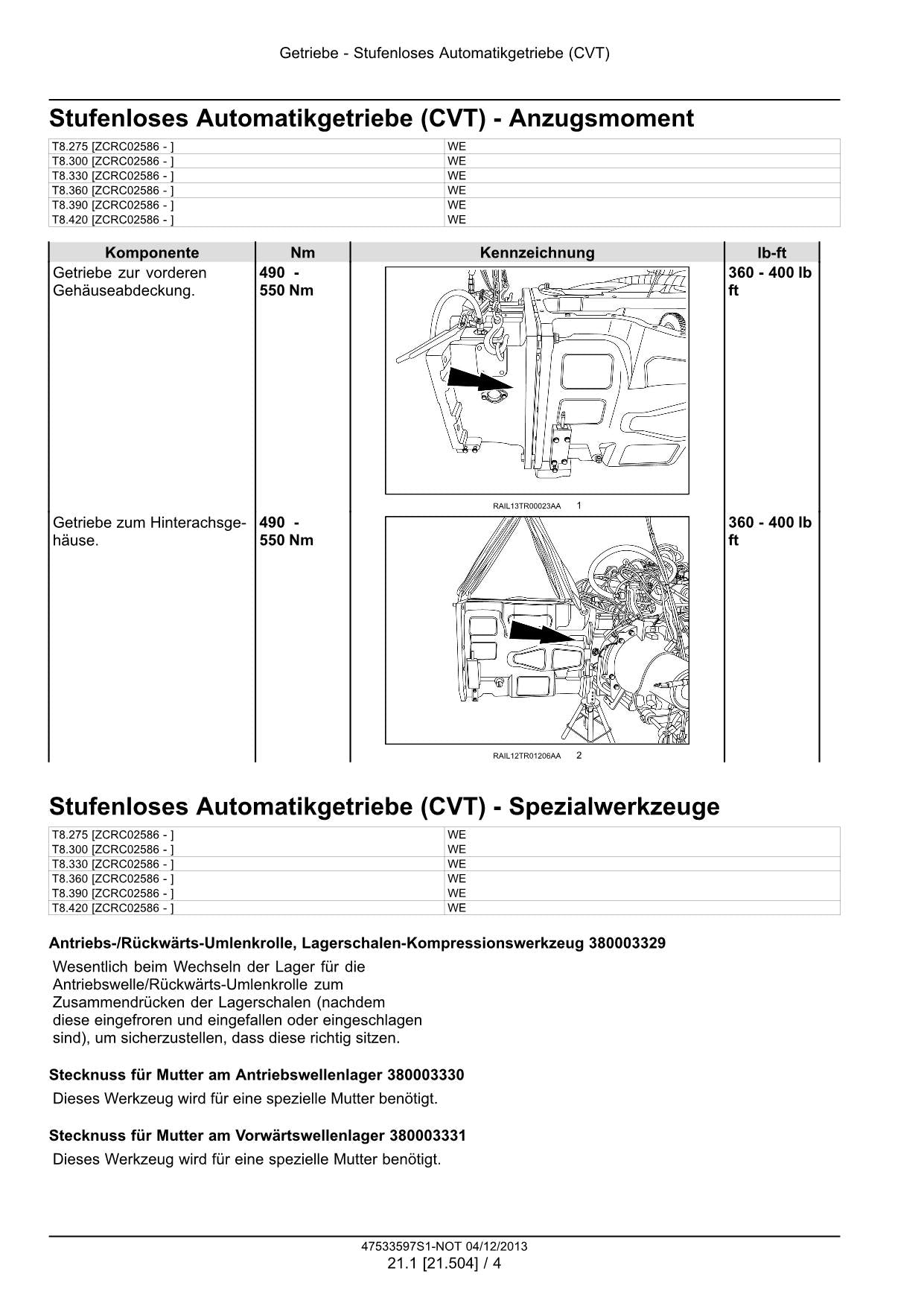 NEW HOLLAND T8.275 T8.300 T8.330 T8.360 T8.390 T8.420 TRAKTOR REPARATURHANDBUCH