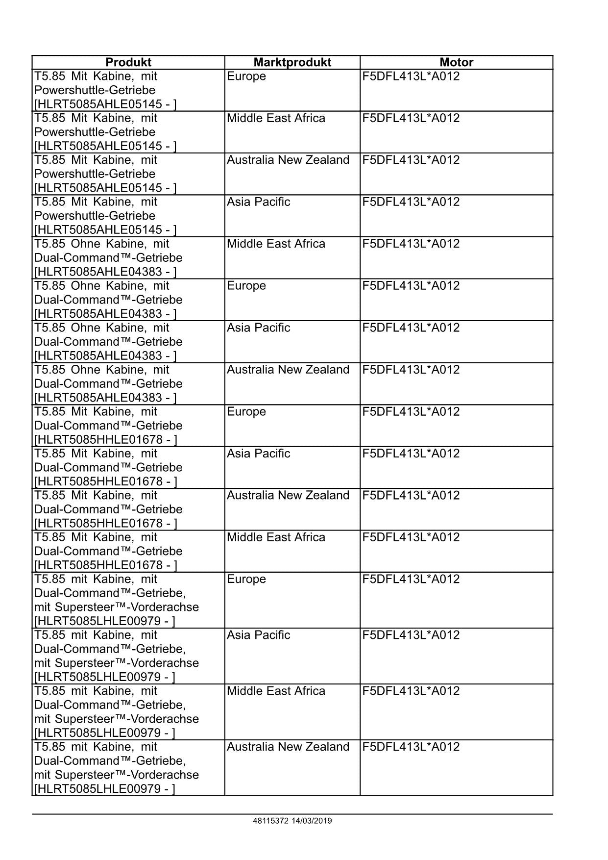 NEW HOLLAND T5.75 T5.85 T5.95 T5.105 T5.115 TRAKTOR REPARATURHANDBUCH