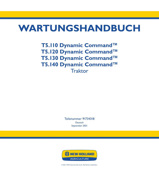 NEW HOLLAND T5.110 T5.120 T5.130 T5.140 TRAKTOR REPARATURHANDBUCH