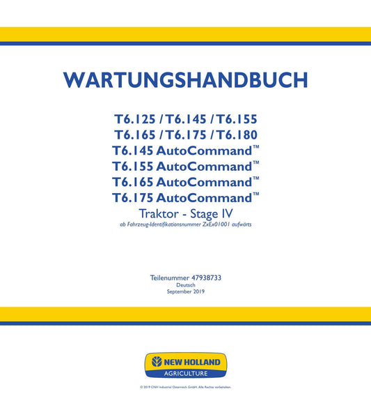 NEW HOLLAND T6.125 T6.145 T6.155 T6.165 T6.175 T6.180  TRAKTOR REPARATURHANDBUCH