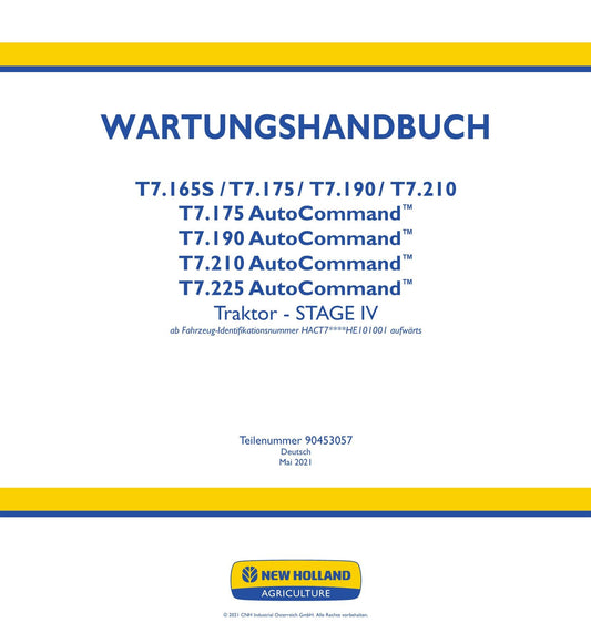 NEW HOLLAND T7.165S T7.175 T7.190 T7.210 T7.175 T7.225 TRAKTOR REPARATURHANDBUCH