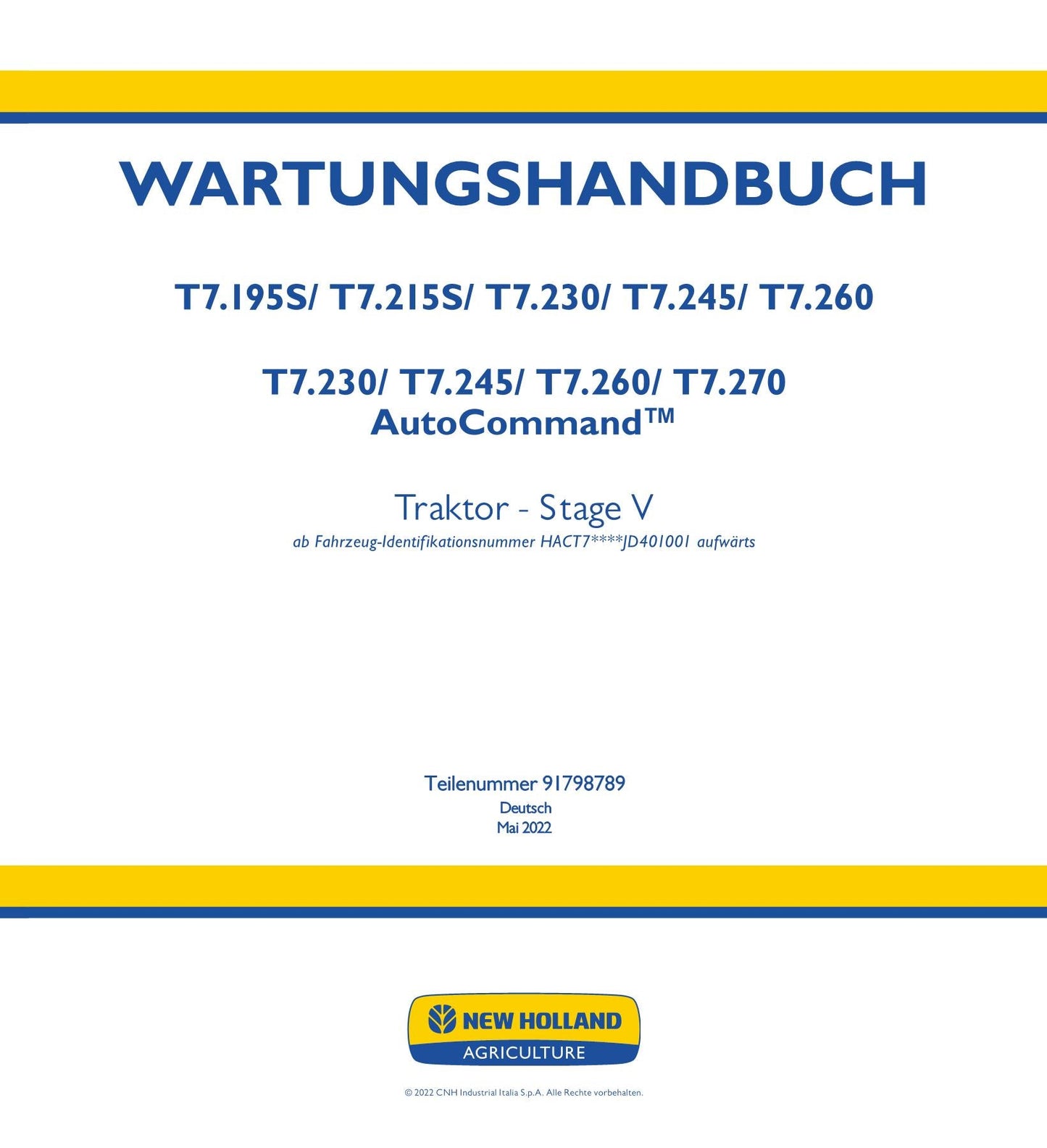 NEW HOLLAND T7.195S T7.215S T7.230 TRAKTOR REPARATURHANDBUCH