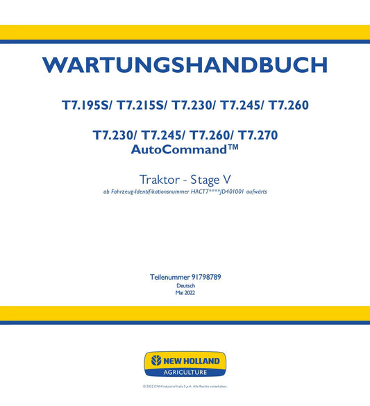 NEW HOLLAND T7.195S T7.215S T7.230 TRAKTOR REPARATURHANDBUCH