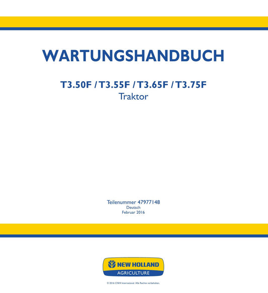 NEW HOLLAND T3.50F T3.55F T3.65F T3.75F TRAKTOR REPARATURHANDBUCH