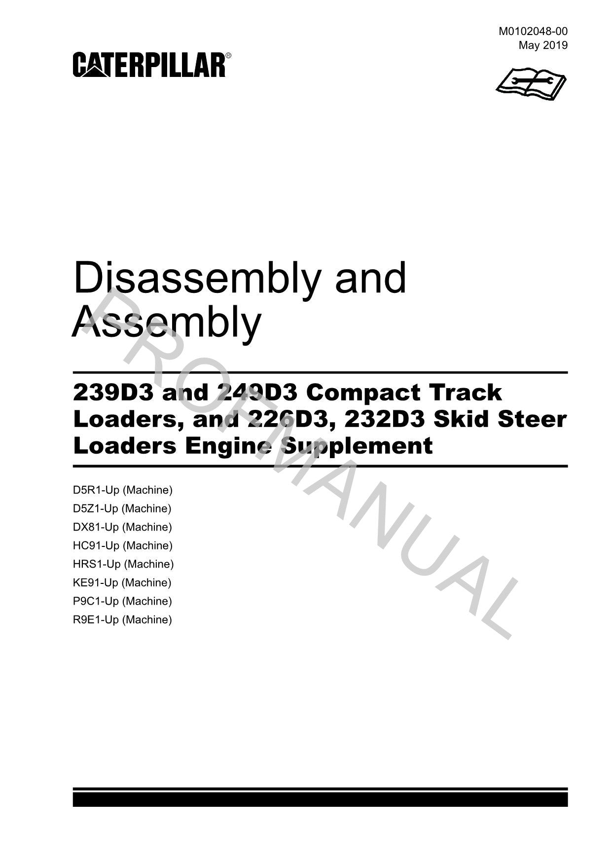 Caterpillar 239D3 249D3 226D3 232D3 Loader Service Manual Disass Assem M0102048