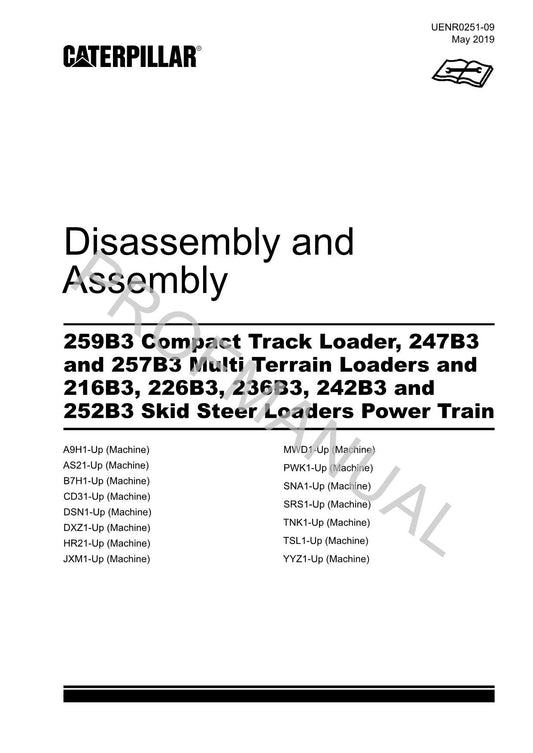 Caterpillar 226B3 236B3 242B3 252B3 Power Train Service Manual Disassem Assem