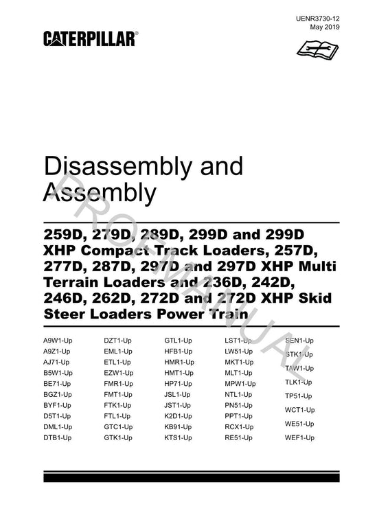 Caterpillar 236D 242D 246D 262D 272D Power Train Service Manual Disassem Assem