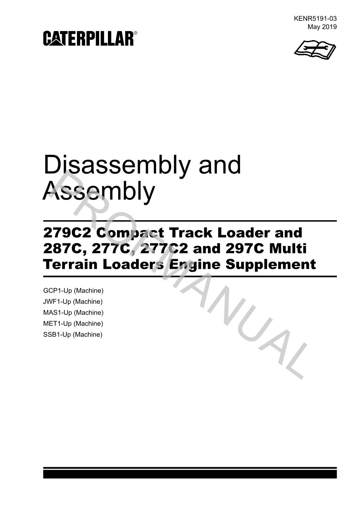 Caterpillar 279C2 287C 277C Loader Engine Suppl Service Manual Disassem Assem